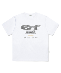 グレー チェック ESCF ロゴ コラージュ プリント オーバーサイズ 半袖Tシャツ ホワイト