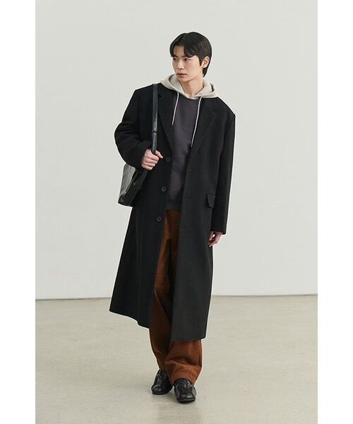 ウールブレンドビッグダディシングルマキシコート[ブラック