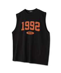 オーバーサイズクルーネックスリーブレス1992ノースリーブTシャツブラックオレンジ