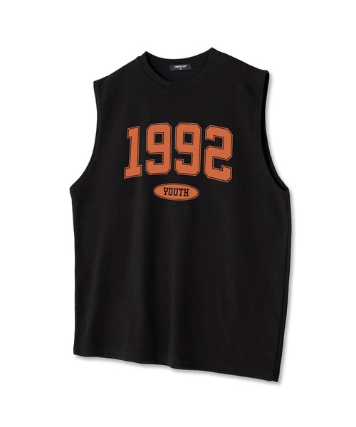 UNDEROFF(アンダーオフ)の「オーバーサイズクルーネックスリーブレス1992ノースリーブTシャツブラックオレンジ(Tシャツ/カットソー・メンズ・ブラック・LARGE/X-LARGE/MEDIUM)」の1枚目の写真
