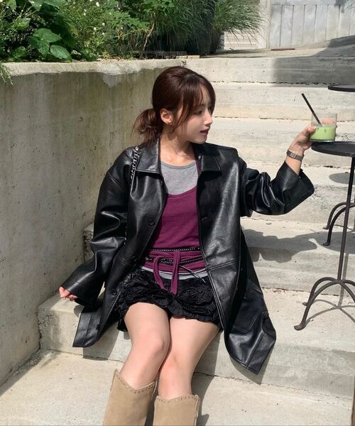 VANONE ATELIER(バノンアトリエ)の「O3752 レザー ハーフコート(ライダースジャケット・レディース・クリーム・FREE)」の3枚目の写真