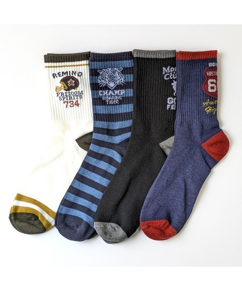 box408（ボックスヨンマルハチ）の「【8足セット】アメカジ ビンテージ Tシャツ風デザインソックス（ソックス/靴下・メンズ・A・25-27CM）」の9枚目の写真