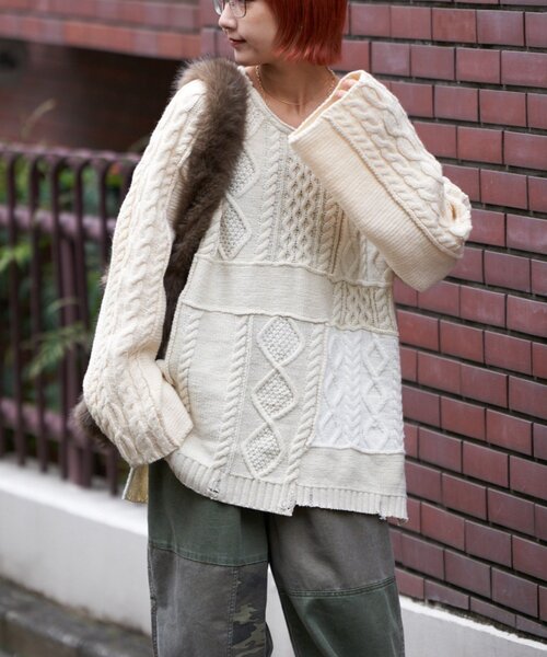 etsinta（エシンタ）の「【etsinta/エシンタ】リメイクオーバーラムニット（ニット/セーター・レディース・オレンジ/グレー/ピンク/アイボリー・ONE SIZE）」の9枚目の写真