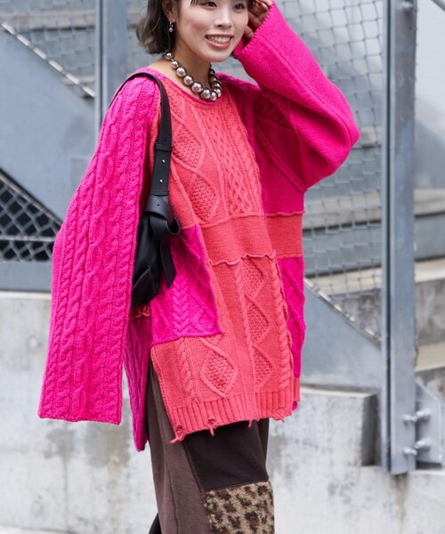 etsinta（エシンタ）の「【etsinta/エシンタ】リメイクオーバーラムニット（ニット/セーター・レディース・オレンジ/グレー/ピンク/アイボリー・ONE SIZE）」の19枚目の写真