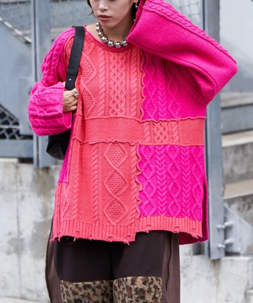 etsinta（エシンタ）の「【etsinta/エシンタ】リメイクオーバーラムニット（ニット/セーター・レディース・オレンジ/グレー/ピンク/アイボリー・ONE SIZE）」の20枚目の写真