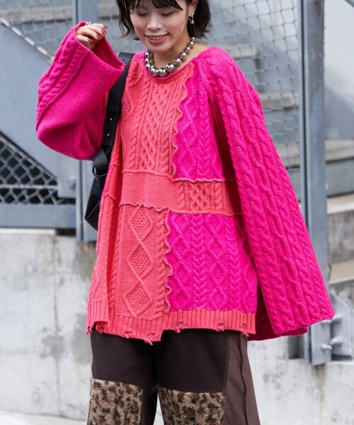 etsinta（エシンタ）の「【etsinta/エシンタ】リメイクオーバーラムニット（ニット/セーター・レディース・オレンジ/グレー/ピンク/アイボリー・ONE SIZE）」の21枚目の写真