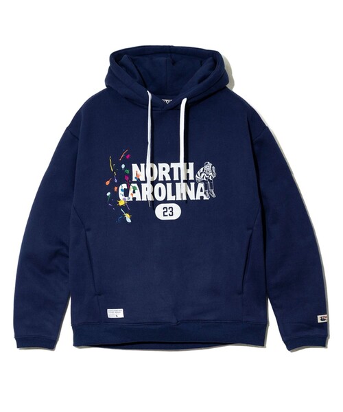 Duckster/ダックスター】ペンキ飛ばし刺繍×カレッジロゴフーディー