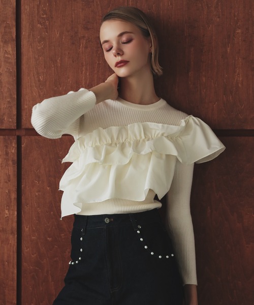 MERAKI（メラキ）の「アシンメトリーフリルトップス（その他トップス・レディース・ホワイト/ブラック・FREE）」の10枚目の写真