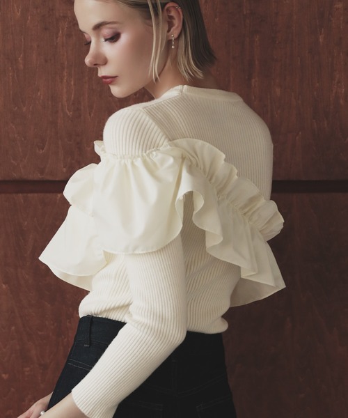 MERAKI（メラキ）の「アシンメトリーフリルトップス（その他トップス・レディース・ホワイト/ブラック・FREE）」の11枚目の写真