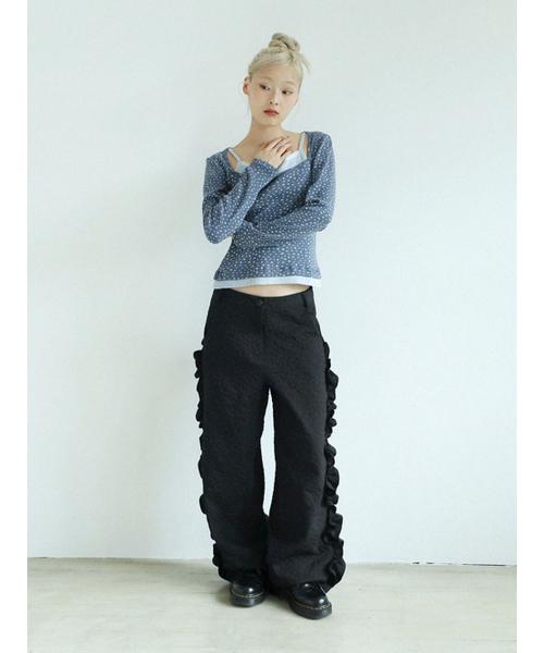 UGLY SHADOW(アグリーシャドウ)の「フラワーラッフルパンツ(ブラック)(その他パンツ・レディース・その他・SMALL/MEDIUM)」の2枚目の写真