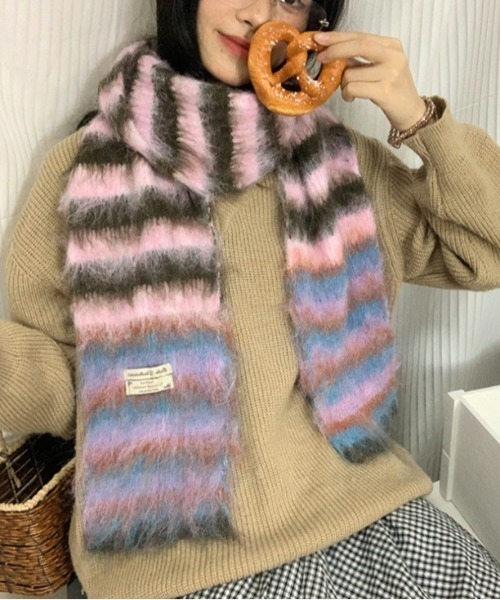 Vipoa（ヴィポア）の「カラーストライプマフラー（マフラー・レディース・ピンク/グリーン/オレンジ/イエロー/ブルー/レッド・FREE）」の5枚目の写真