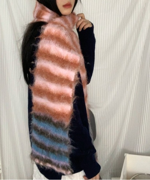 Vipoa（ヴィポア）の「カラーストライプマフラー（マフラー・レディース・ピンク/グリーン/オレンジ/イエロー/ブルー/レッド・FREE）」の6枚目の写真