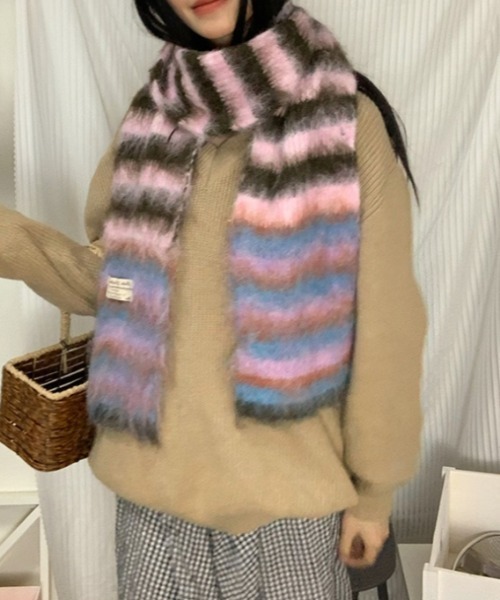 Vipoa（ヴィポア）の「カラーストライプマフラー（マフラー・レディース・ピンク/グリーン/オレンジ/イエロー/ブルー/レッド・FREE）」の7枚目の写真