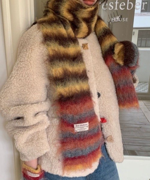 Vipoa（ヴィポア）の「カラーストライプマフラー（マフラー・レディース・ピンク/グリーン/オレンジ/イエロー/ブルー/レッド・FREE）」の17枚目の写真