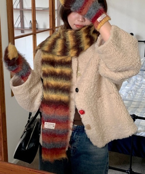 Vipoa（ヴィポア）の「カラーストライプマフラー（マフラー・レディース・ピンク/グリーン/オレンジ/イエロー/ブルー/レッド・FREE）」の18枚目の写真