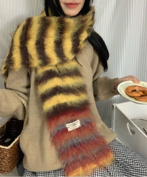 Vipoa（ヴィポア）の「カラーストライプマフラー（マフラー・レディース・ピンク/グリーン/オレンジ/イエロー/ブルー/レッド・FREE）」の16枚目の写真