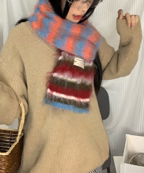 Vipoa（ヴィポア）の「カラーストライプマフラー（マフラー・レディース・ピンク/グリーン/オレンジ/イエロー/ブルー/レッド・FREE）」の20枚目の写真