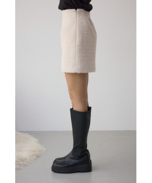 AZUL by moussy(アズールバイマウジー)の「ラメブークレミニタイトスコート(スカート・レディース・アイボリー/ブラック・SMALL/MEDIUM)」の9枚目の写真