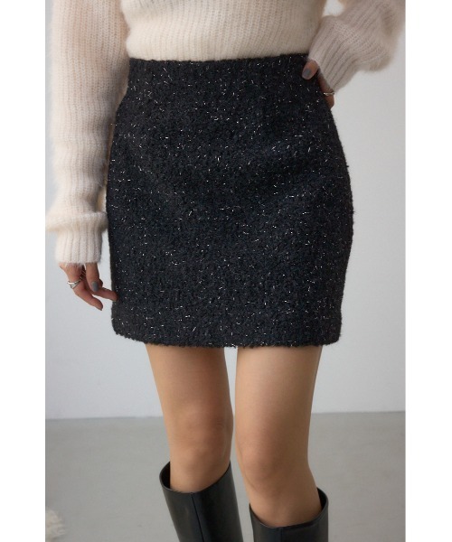 AZUL by moussy(アズールバイマウジー)の「ラメブークレミニタイトスコート(スカート・レディース・アイボリー/ブラック・SMALL/MEDIUM)」の15枚目の写真