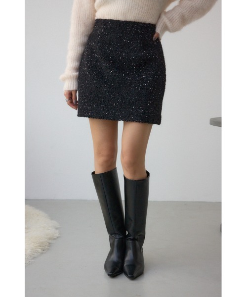 AZUL by moussy(アズールバイマウジー)の「ラメブークレミニタイトスコート(スカート・レディース・アイボリー/ブラック・SMALL/MEDIUM)」の16枚目の写真