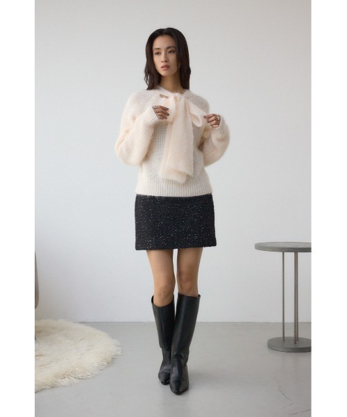 AZUL by moussy(アズールバイマウジー)の「ラメブークレミニタイトスコート(スカート・レディース・アイボリー/ブラック・SMALL/MEDIUM)」の18枚目の写真