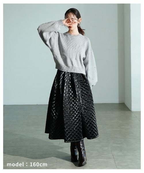 Sawa a la mode(サワアラモード)の「ビジューニットトップス(ニット/セーター・レディース・杢グレー/ブラック/アイボリー/レッド・FREE)」の11枚目の写真
