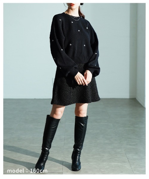 Sawa a la mode(サワアラモード)の「ビジューニットトップス(ニット/セーター・レディース・杢グレー/ブラック/アイボリー/レッド・FREE)」の17枚目の写真