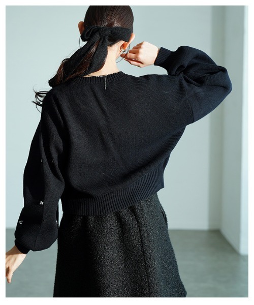 Sawa a la mode(サワアラモード)の「ビジューニットトップス(ニット/セーター・レディース・杢グレー/ブラック/アイボリー/レッド・FREE)」の18枚目の写真