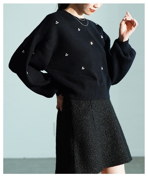 Sawa a la mode(サワアラモード)の「ビジューニットトップス(ニット/セーター・レディース・杢グレー/ブラック/アイボリー/レッド・FREE)」の19枚目の写真