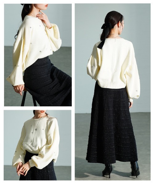 Sawa a la mode(サワアラモード)の「ビジューニットトップス(ニット/セーター・レディース・杢グレー/ブラック/アイボリー/レッド・FREE)」の21枚目の写真