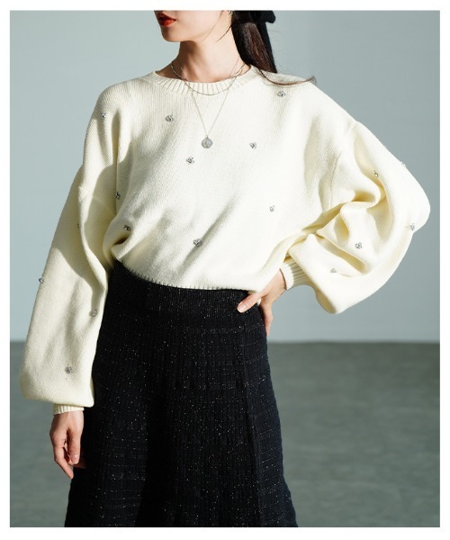Sawa a la mode(サワアラモード)の「ビジューニットトップス(ニット/セーター・レディース・杢グレー/ブラック/アイボリー/レッド・FREE)」の22枚目の写真