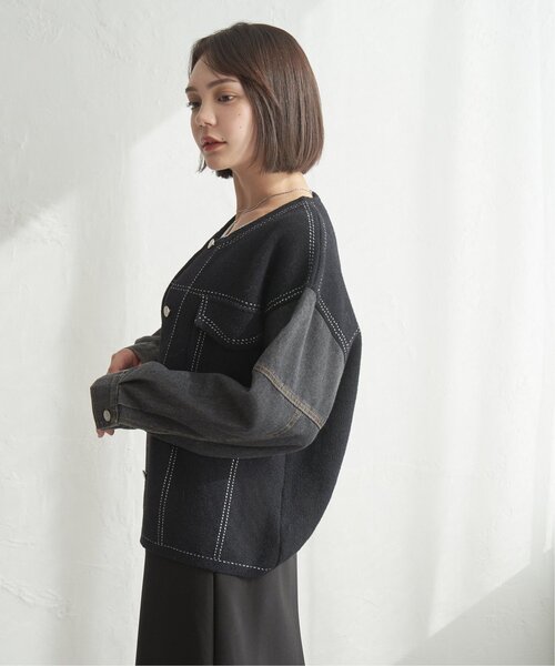 notch.（ノッチ）の「デニムドッキングノーカラージャケット（デニムジャケット・レディース・ブラック/オフホワイト・M）」の5枚目の写真