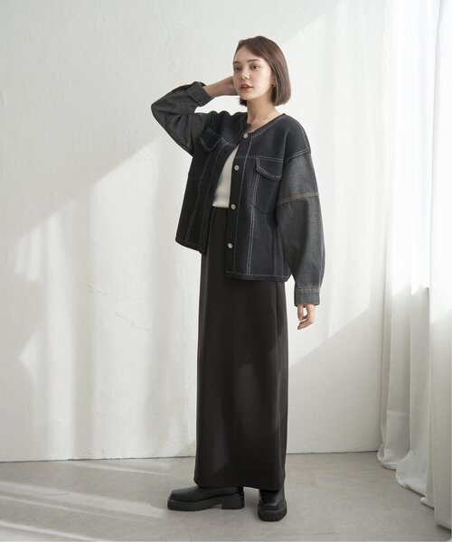 notch.（ノッチ）の「デニムドッキングノーカラージャケット（デニムジャケット・レディース・ブラック/オフホワイト・M）」の7枚目の写真