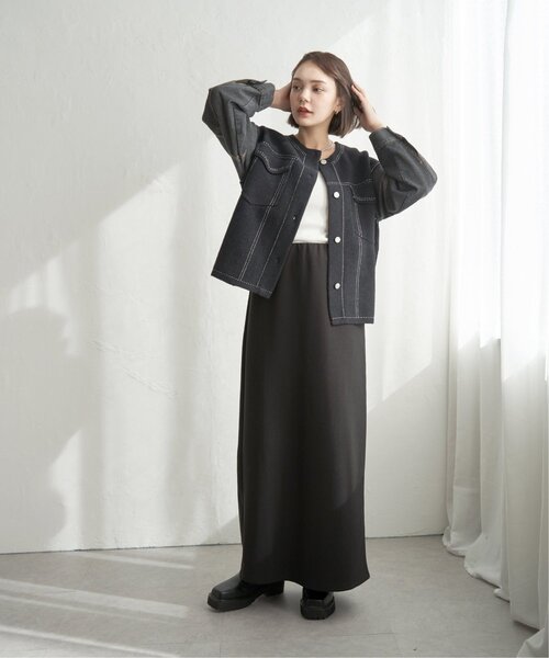 notch.（ノッチ）の「デニムドッキングノーカラージャケット（デニムジャケット・レディース・ブラック/オフホワイト・M）」の8枚目の写真