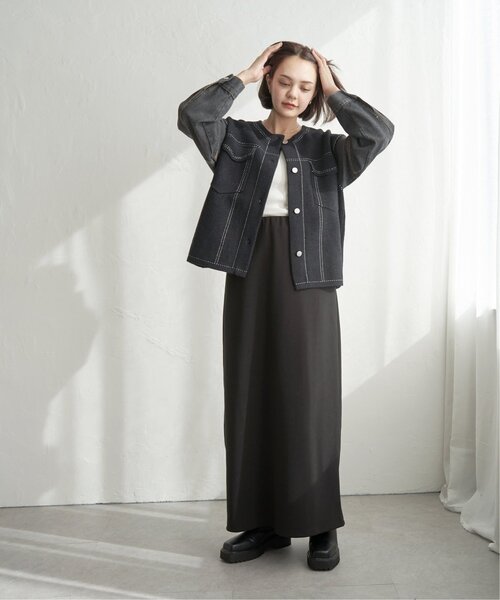 notch.（ノッチ）の「デニムドッキングノーカラージャケット（デニムジャケット・レディース・ブラック/オフホワイト・M）」の9枚目の写真