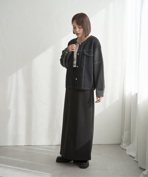 notch.（ノッチ）の「デニムドッキングノーカラージャケット（デニムジャケット・レディース・ブラック/オフホワイト・M）」の11枚目の写真