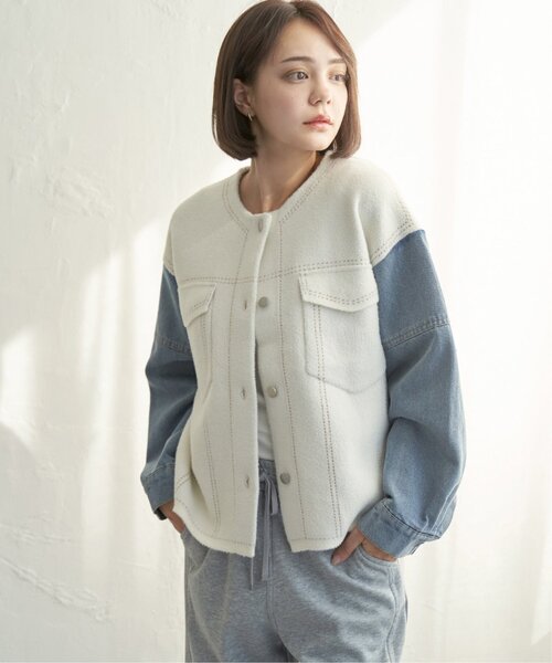 notch.（ノッチ）の「デニムドッキングノーカラージャケット（デニムジャケット・レディース・ブラック/オフホワイト・M）」の12枚目の写真