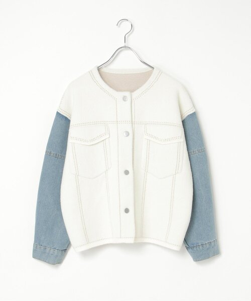 notch.（ノッチ）の「デニムドッキングノーカラージャケット（デニムジャケット・レディース・ブラック/オフホワイト・M）」の18枚目の写真