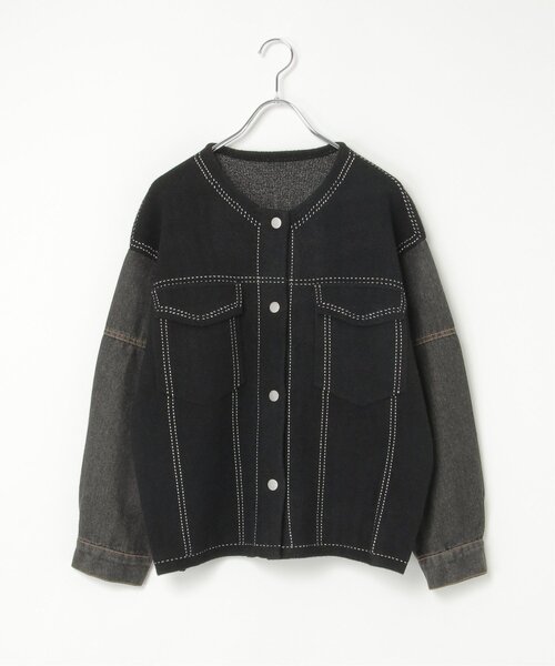 notch.（ノッチ）の「デニムドッキングノーカラージャケット（デニムジャケット・レディース・ブラック/オフホワイト・M）」の19枚目の写真