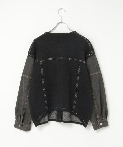 notch.（ノッチ）の「デニムドッキングノーカラージャケット（デニムジャケット・レディース・ブラック/オフホワイト・M）」の20枚目の写真