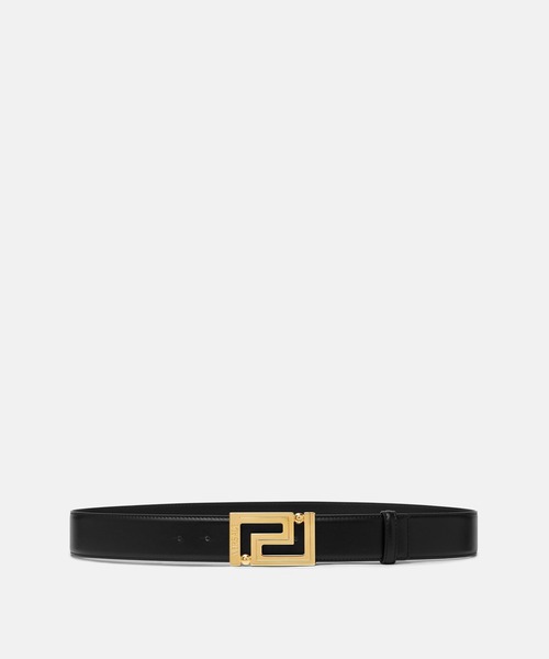 VERSACE(ヴェルサーチ)の「グレカ レザー ベルト 4 cm(ベルト・メンズ・ブラック×ゴールド・110/95)」の1枚目の写真