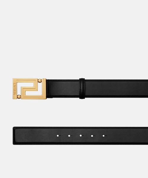 VERSACE(ヴェルサーチ)の「グレカ レザー ベルト 4 cm(ベルト・メンズ・ブラック×ゴールド・110/95)」の2枚目の写真