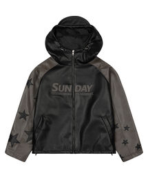 STAR FAUX LEATHER JACKET BLACK