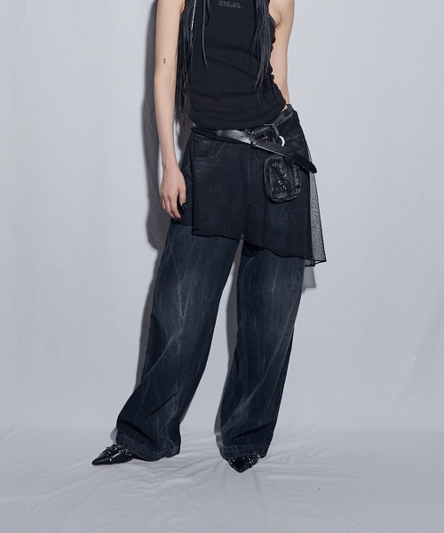 BLR(ビーエルアール)の「Asymmetrical Frill Strap Layered Skirt Black(スカート・レディース・その他・FREE)」の1枚目の写真