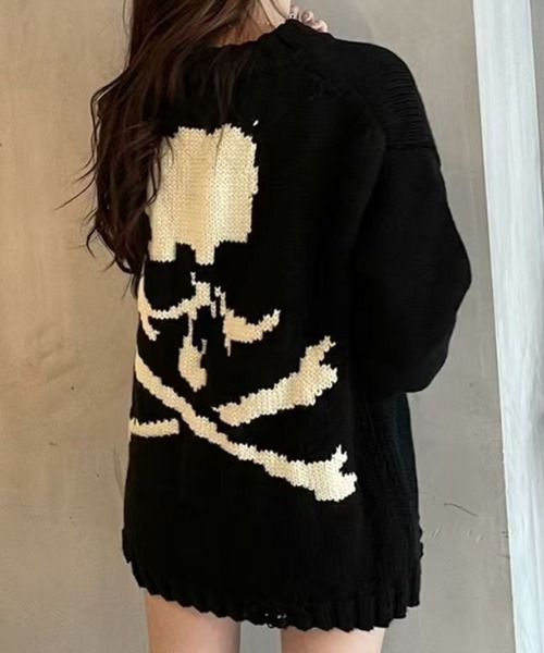 SPIGA（スピーガ）の「ｽｶﾙﾓﾁｰﾌｼﾞｬｶﾞｰﾄﾞﾀﾞﾒｰｼﾞ風ｵｰﾊﾞｰｻｲｽﾞﾆｯﾄ（ニット/セーター・レディース・ブラック・FREE）」の3枚目の写真