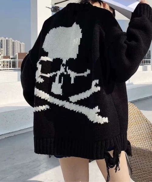 SPIGA（スピーガ）の「ｽｶﾙﾓﾁｰﾌｼﾞｬｶﾞｰﾄﾞﾀﾞﾒｰｼﾞ風ｵｰﾊﾞｰｻｲｽﾞﾆｯﾄ（ニット/セーター・レディース・ブラック・FREE）」の5枚目の写真