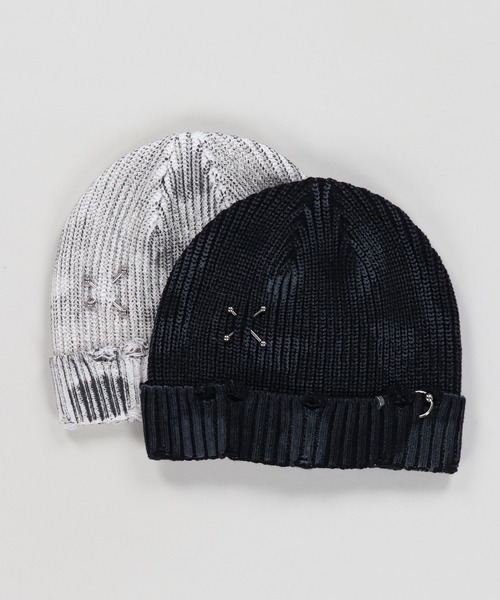 SPINNS(スピンズ)の「マーブルシングルニットビーニー/ピアス/ユニセックス(ニットキャップ/ビーニー・メンズ・ホワイト/ブラック・ONESIZE)」の3枚目の写真