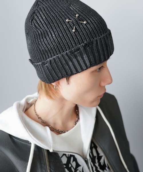 SPINNS(スピンズ)の「マーブルシングルニットビーニー/ピアス/ユニセックス(ニットキャップ/ビーニー・メンズ・ホワイト/ブラック・ONESIZE)」の12枚目の写真