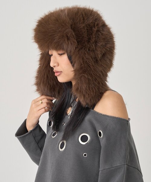 WHO'S WHO gallery(フーズフーギャラリー)の「フライトファーCAP(キャップ・レディース・ブラウン/グレー・FREE)」の7枚目の写真