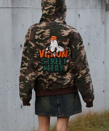 【VISION STREET WEAR/ヴィジョンストリートウェア】Ghost Satin ZIP PK/ゴースト ダブルジップ サテン刺繍 パーカー フーディー